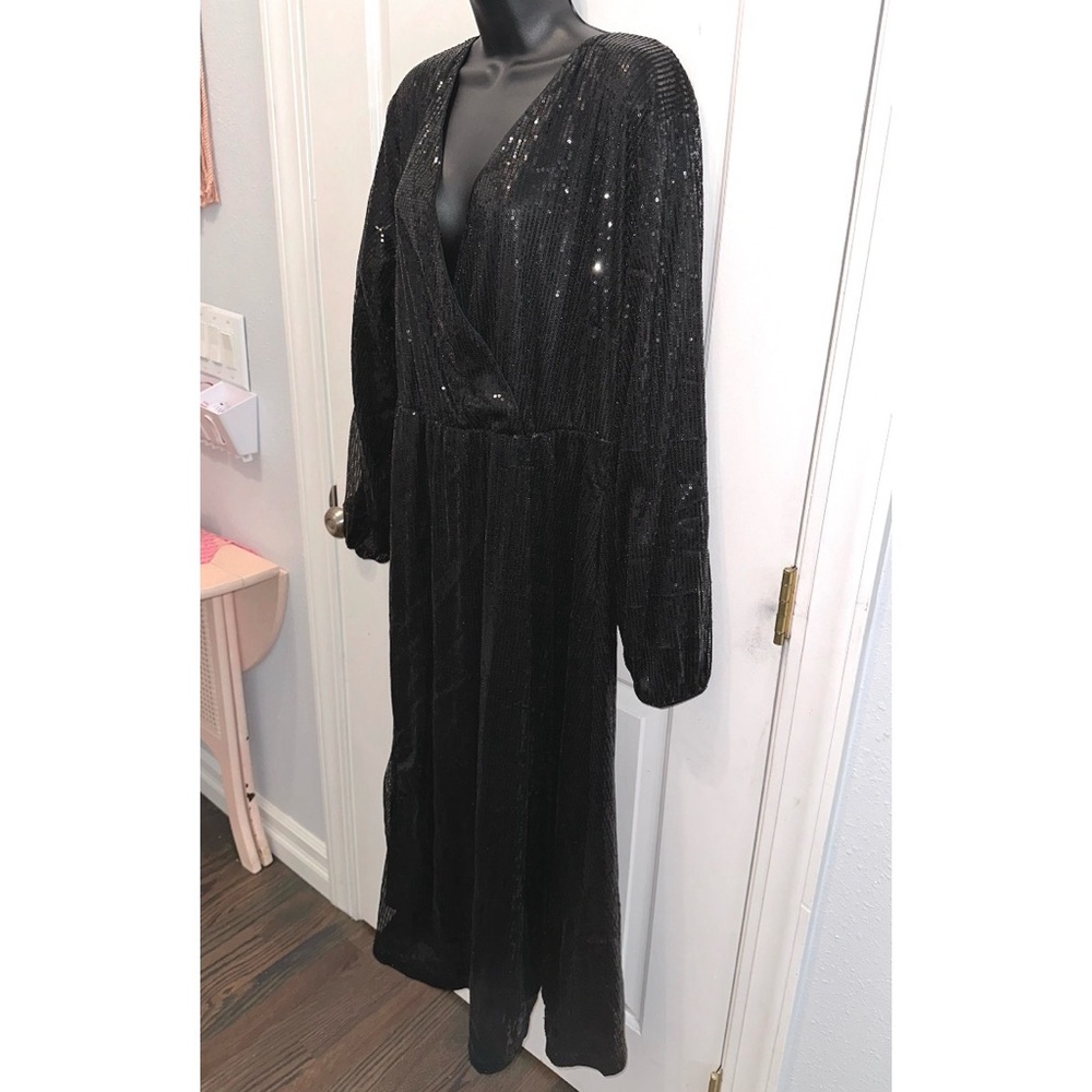 Bloomchic Black Solid Pocket Lantern Sleeve Wrap … - image 4